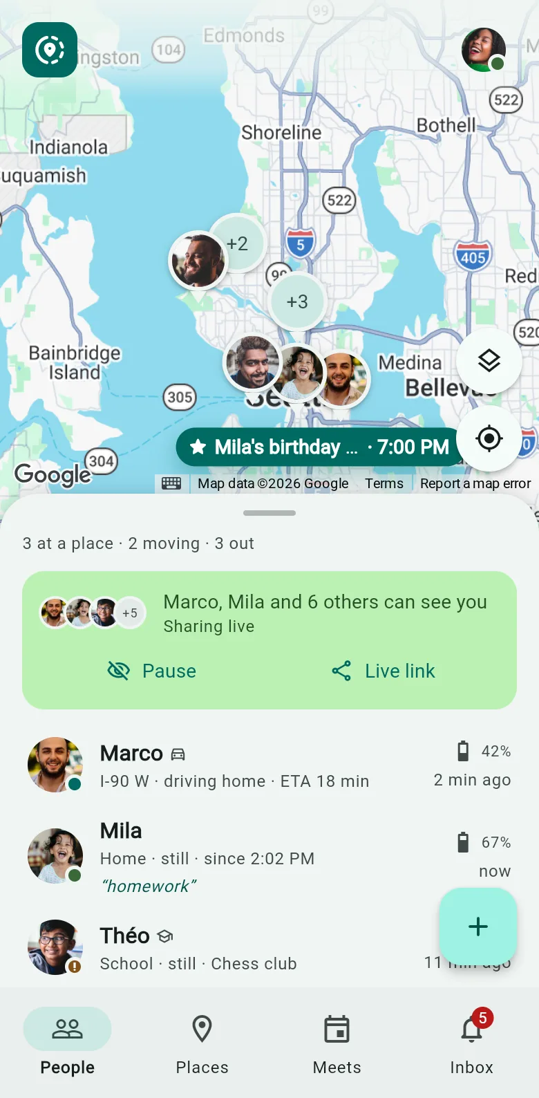 The map with everyone on it and their cards